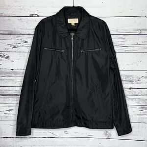 Michael Kors Size XL Black - Faux Leather Trim Zip Front Jacket w/ 4 Pockets
